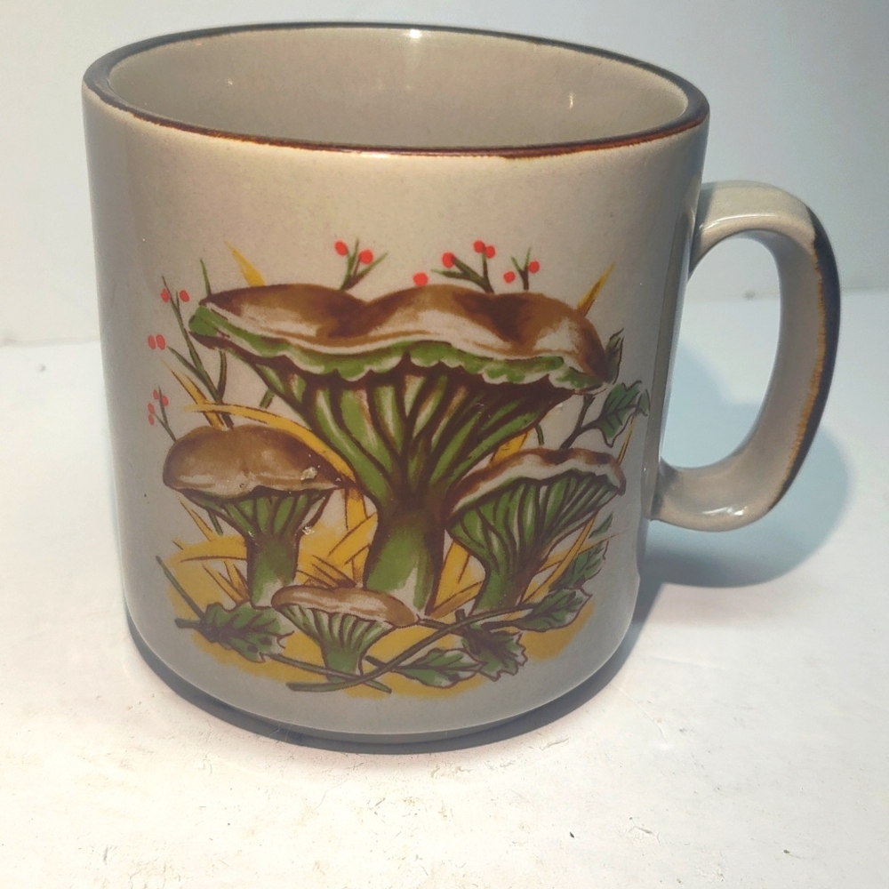 Vintage Otagiri Mushroom Mugs Stoneware Coffee Cup Retro Hand painted